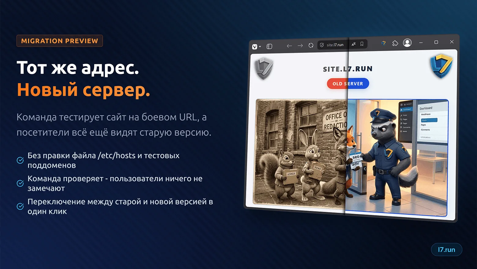 Схема проверки сайта на новом сервере до переключения DNS